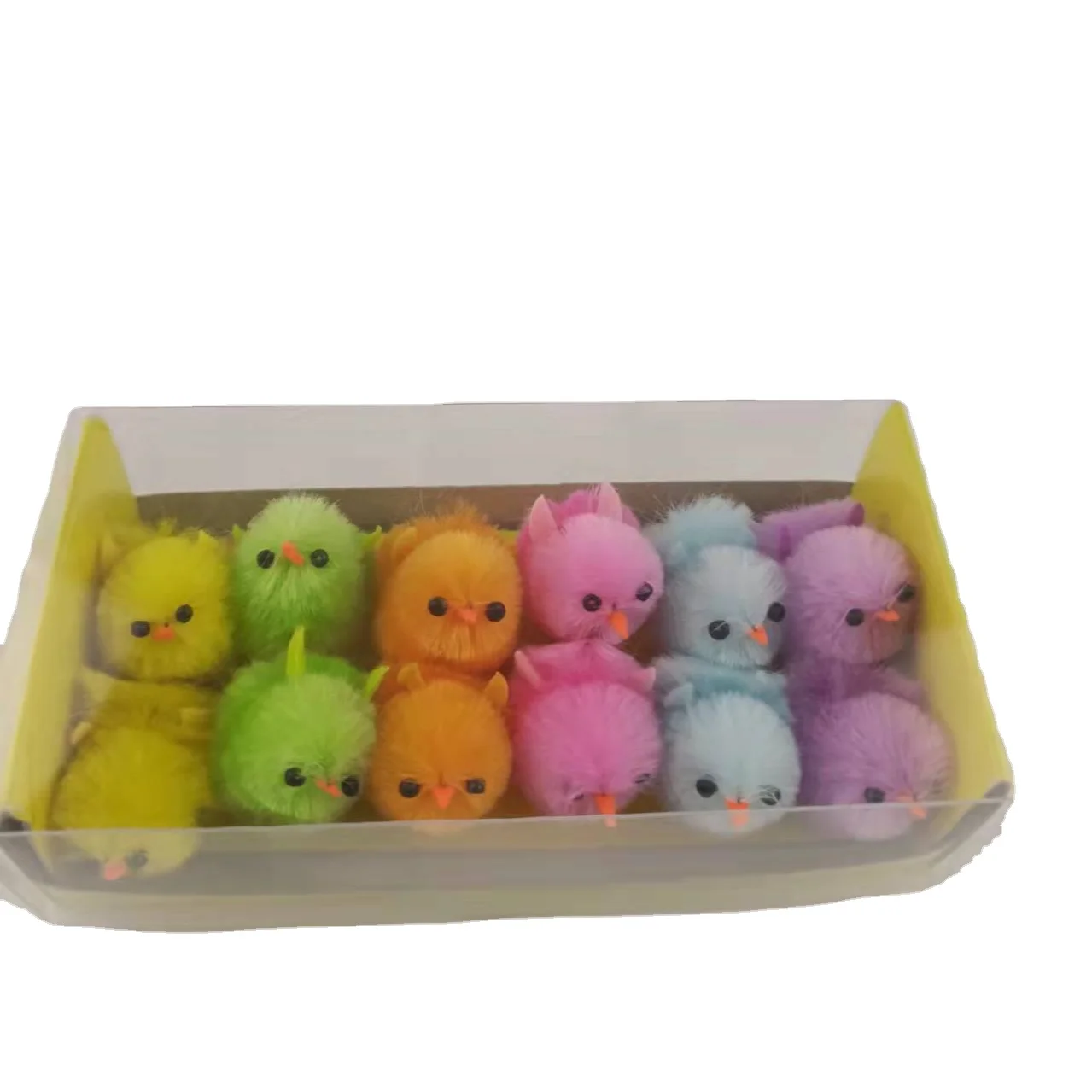 Easter colored chicken with pure hand-made fleece bird Holiday decorations 24 pieces  Easter velvet color mini chicken