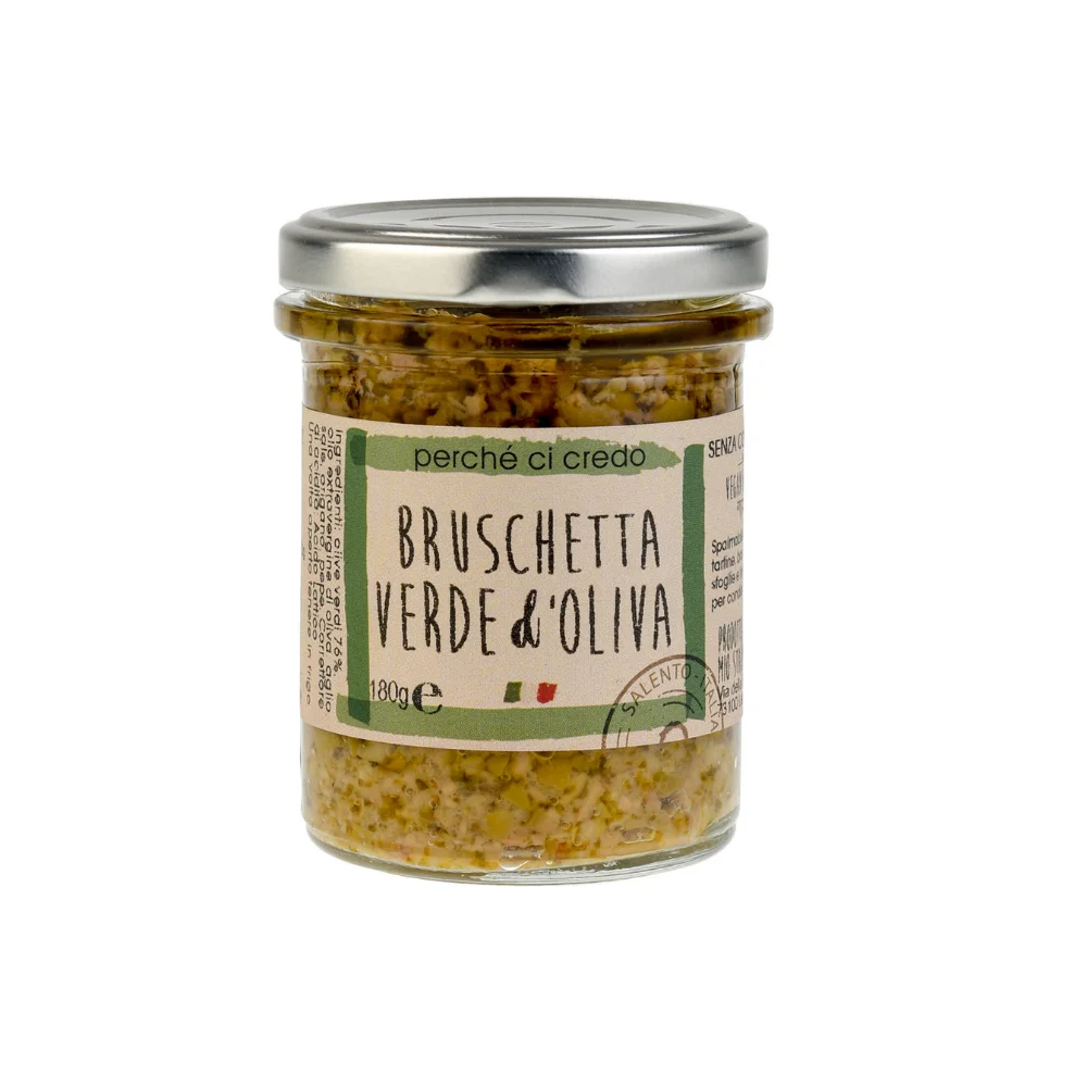 Italian High quality Green olive pesto. Handmade without preservatives. Spreadable, jar 180g