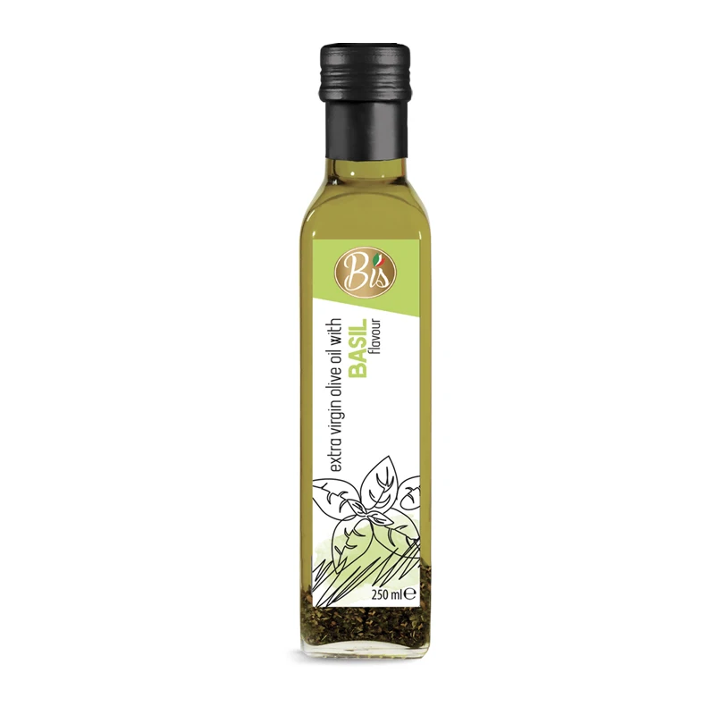 Top quality extravirgin olive oil with basil flavour 250ml Bis brand and Private Label bottle glass best italian selection