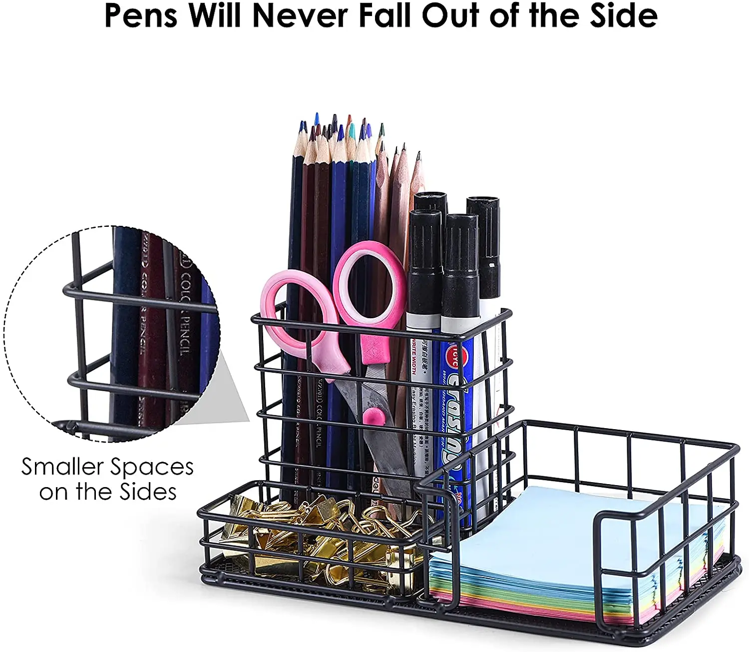 Cute Pen Pencil Holder, Mesh Office Supplies Desk Accessories Caddy with Sticky Notes Holder, Desk Organizer for Home Office and