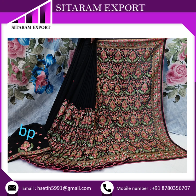 Новая коллекция лучшее сари из кашмирского жоржета с цветочным принтом купить у ведущего поставщика