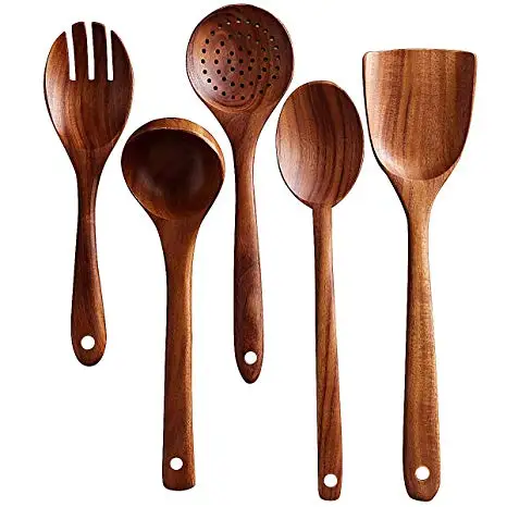 Hot Sale 100% Indonesia Wooden Utensils Wooden Spoon Fork Brass Teak Mahogany Wood Kitchenwares Housewares