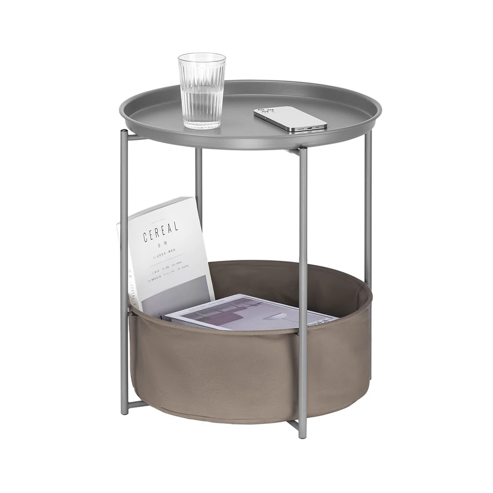 Современный компактный круглый Диванный боковой столик с холщовой корзиной для хранения