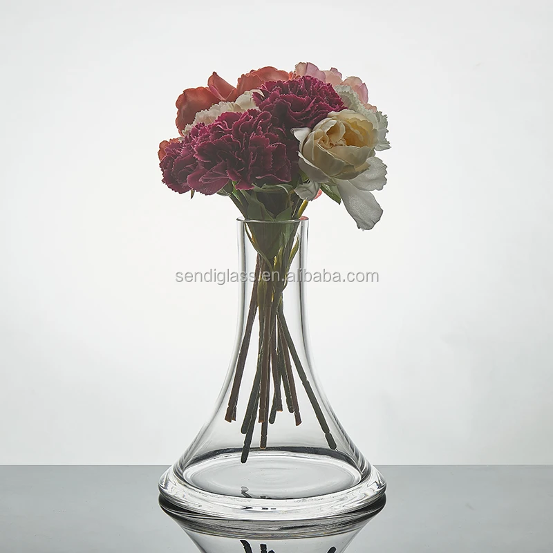 Hand blow Crystal clear Round Thick Bottom Glass Vase for home decoration