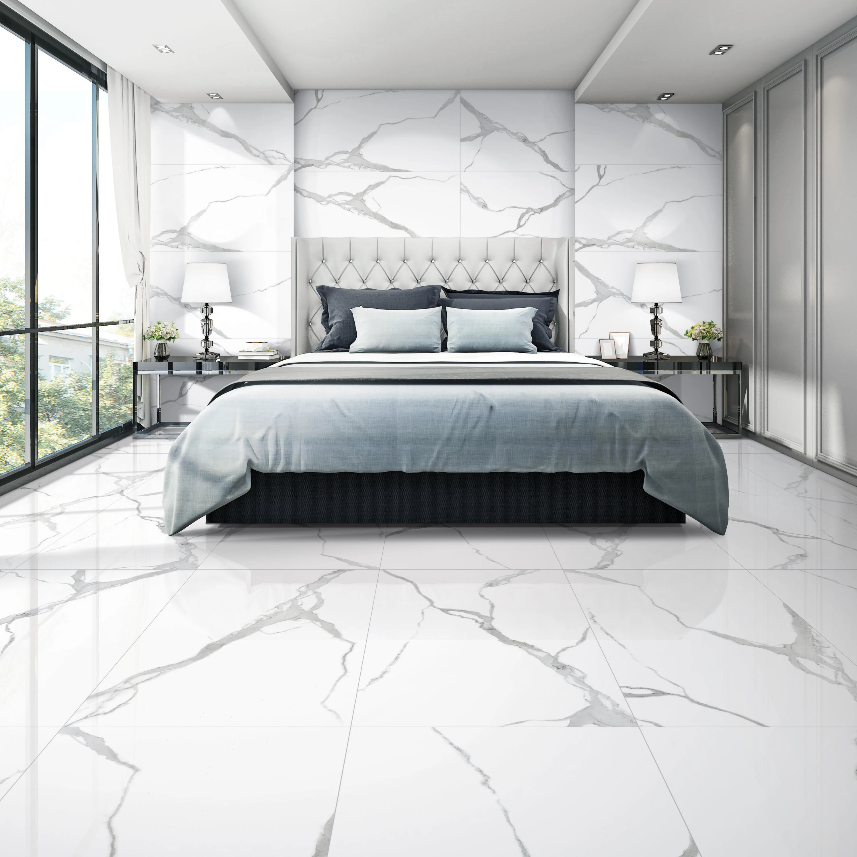 high quality cararra marble gray veins with glossy matt effect 600x600mm and 600x1200mm good quality tile white color