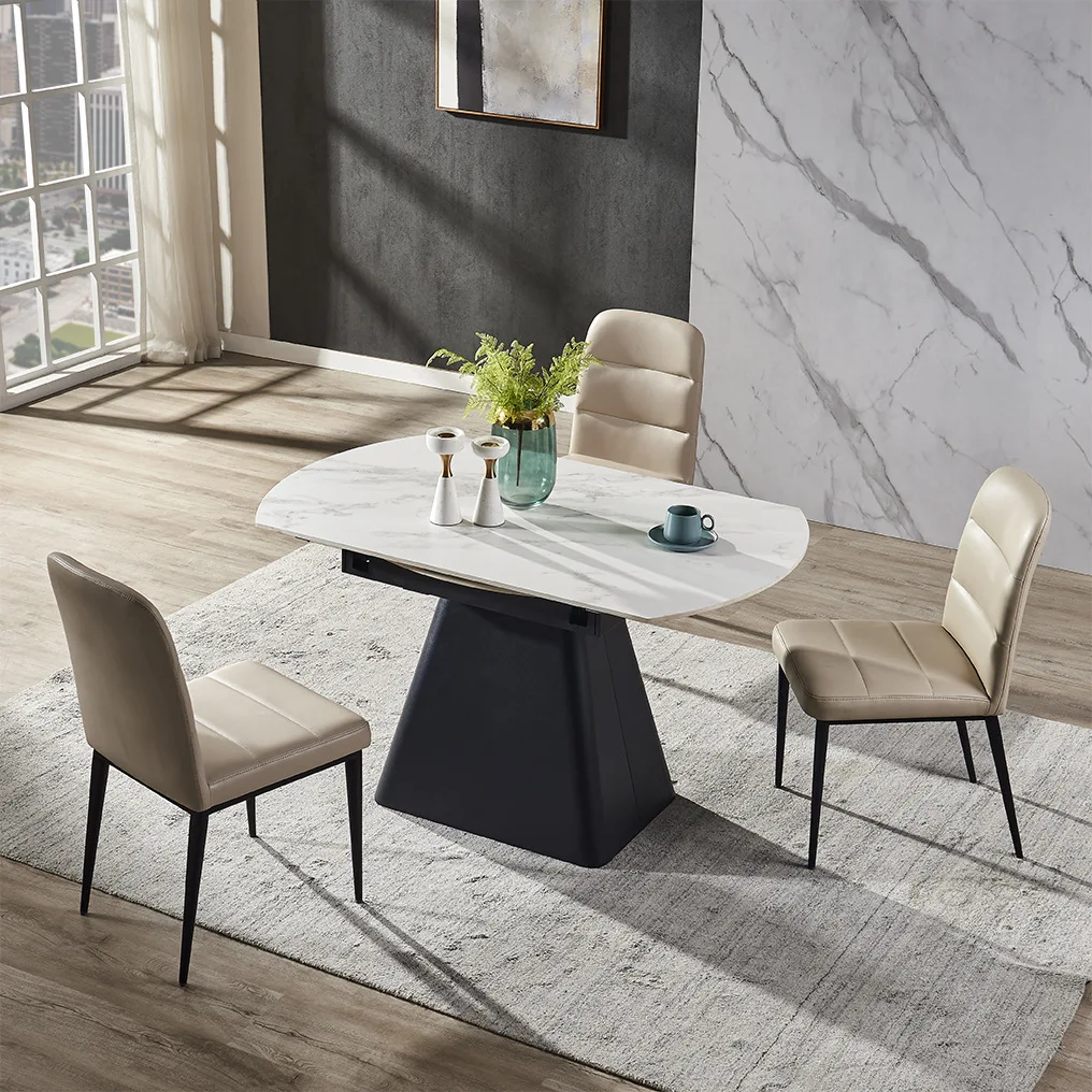 Adjustable Luxury Contemporary Black Circular Extendable Sintered Stone Top Modern Dining Table Set for Apartment