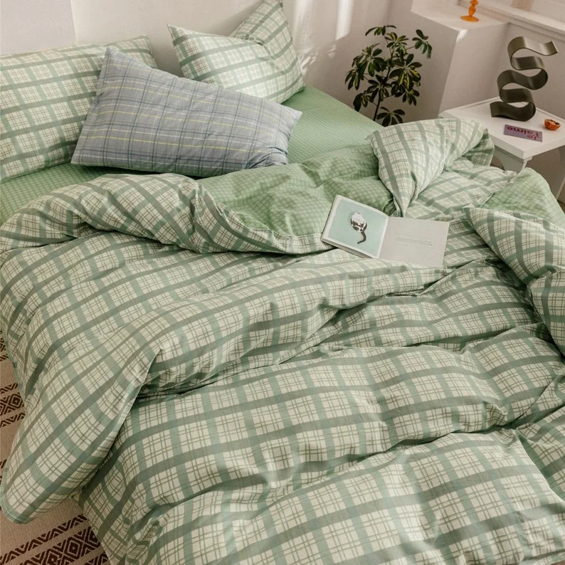 Роскошный текстиль зеленый пододеяльник Китай Kantha на молнии постельное белье стеганое одеяло в клетку 100% мультяшный супер