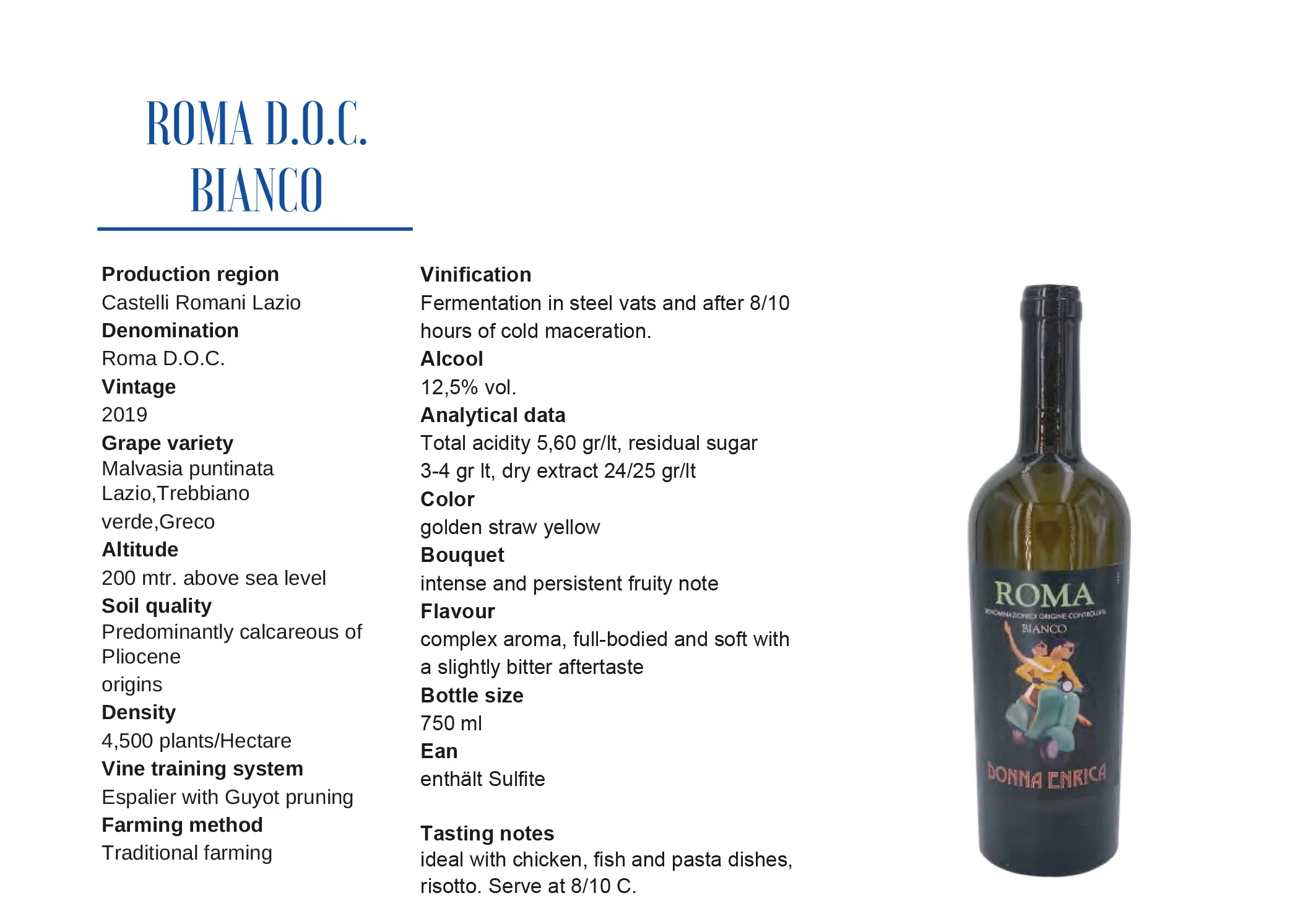 Best Quality Lazio Italy White Wine - Roma Doc - Typical White Wine of Central Italy Vineyard ideal with fish/white meat/risotto