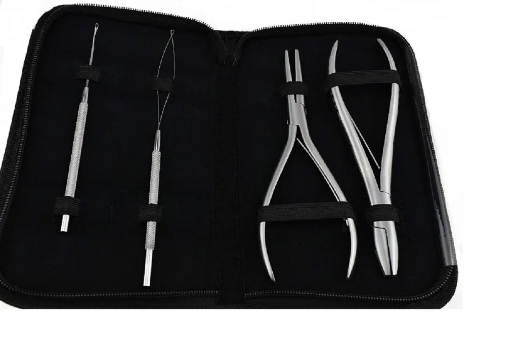professional hair extensions blue pliers micro ring with ring remover loop & pulling needles