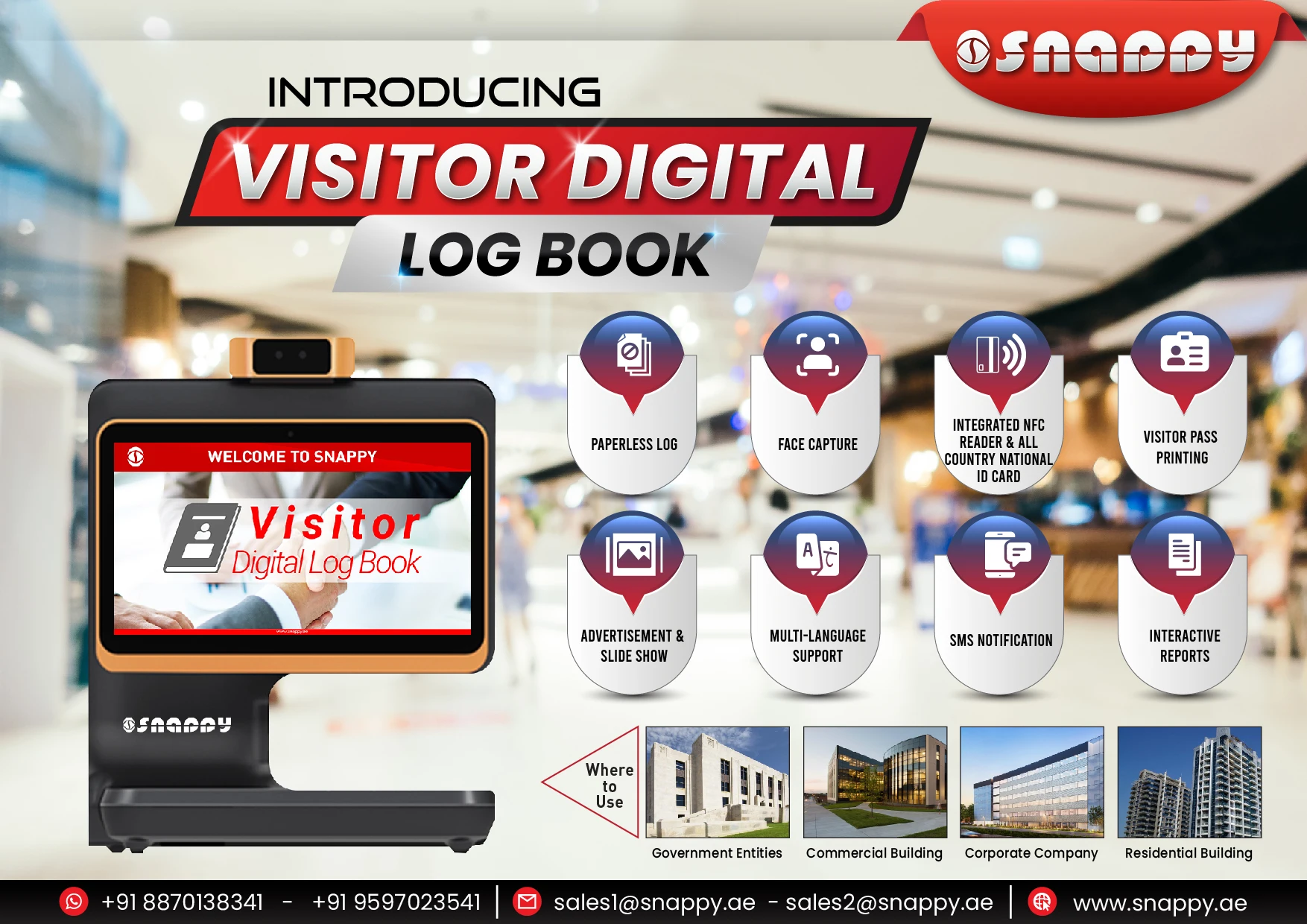 Недавно запущенный цифровой журнал для посетителей с системой управления посетителями. Multi Поддержка языка. Киоск самообслуживания