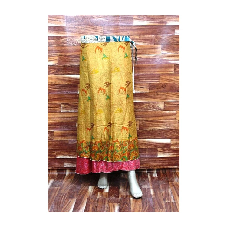 Women Bohemian Silk Polyester Mixed Silk Long Skirt Patterned with Elastic Waist and Belt available in Beautiful Colors