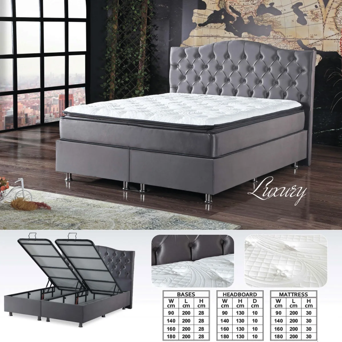 Turkish Furniture bed headboard mattress wardrobe dresser side table bed base Ottoman storage boxspring pocket spring mattress