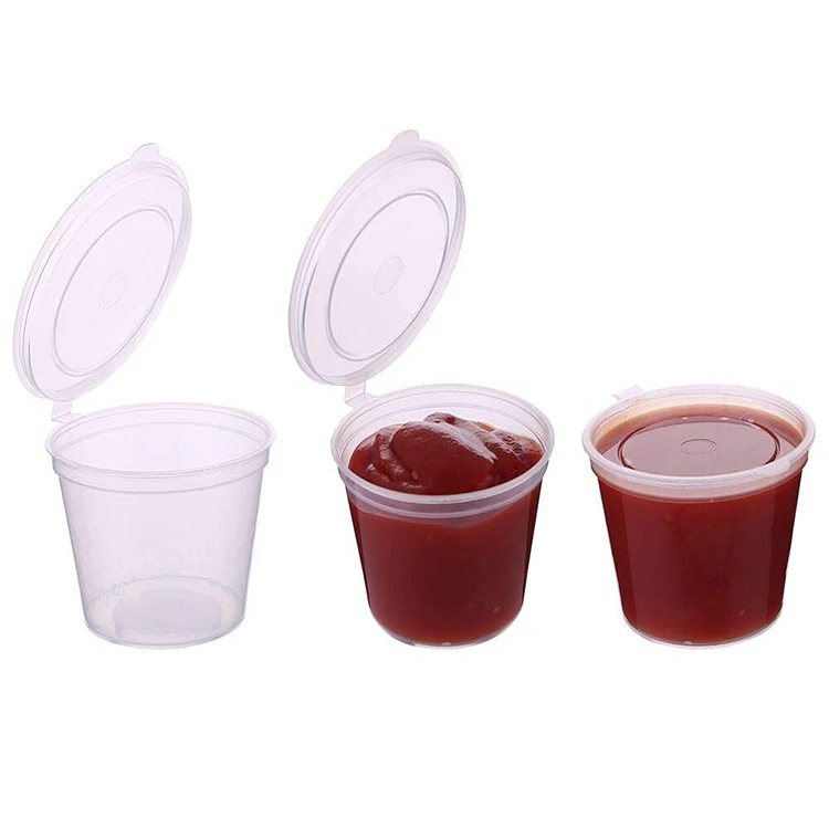 Transparent pet plastic deli pot cups 2 oz 4 oz dipping chili take out plastic disposable sauce cups 3 in 1with hinged lid