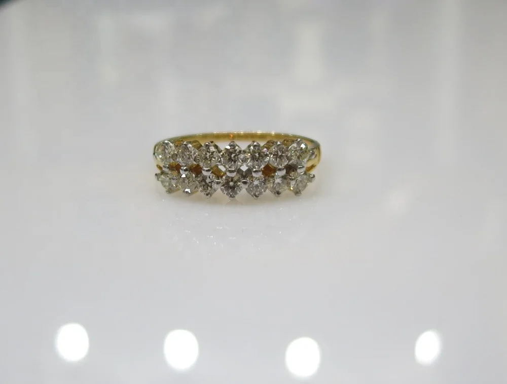 Real Yellow Gold Diamond Ring 18K 0.84cts 2.700 Grams Double Line Diamonds Brilliant Cut VS Clarity G Color
