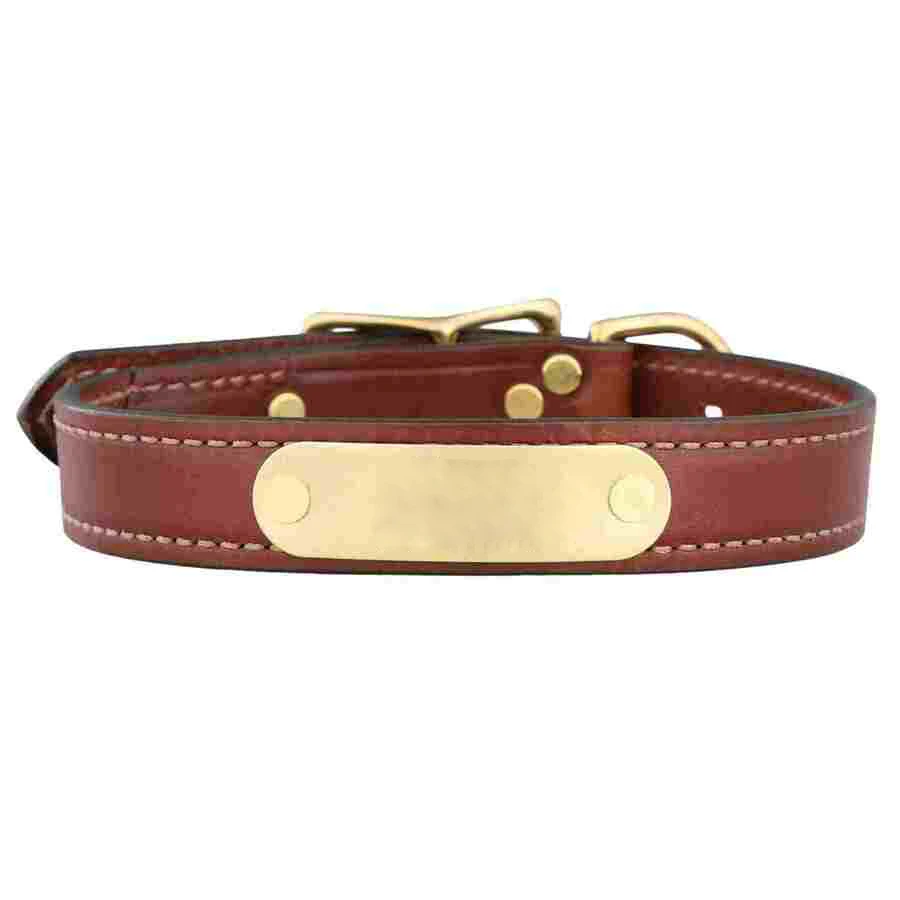 Classic Genuine Leather Dog Collar Soft Padded PU Leather Inner Collar with Engraved Brass Nameplate