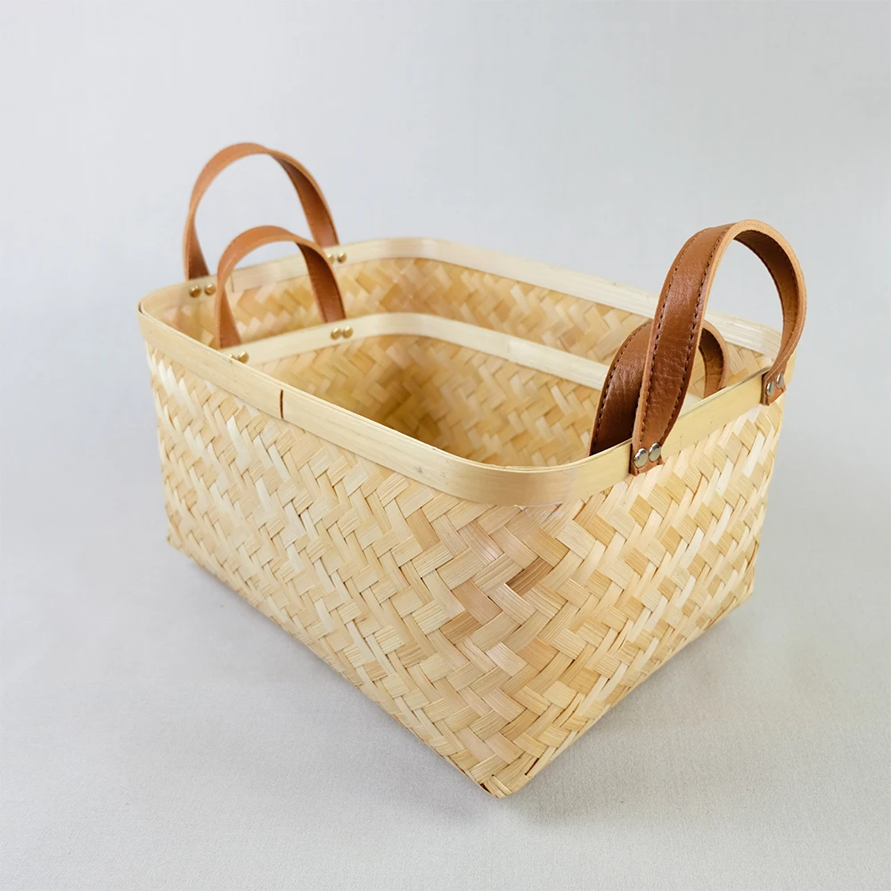 Natural Bamboo Woven Storage Baskets Scandinavian Style Decorative Baskets for Living Room Made in Vietnam for Easter Gifts