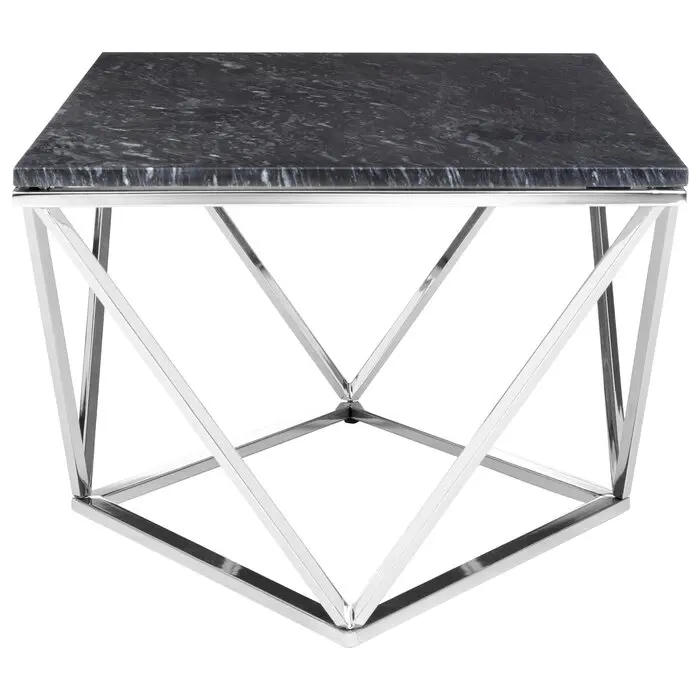 Coffee table with Black iron wire frame and white marble top