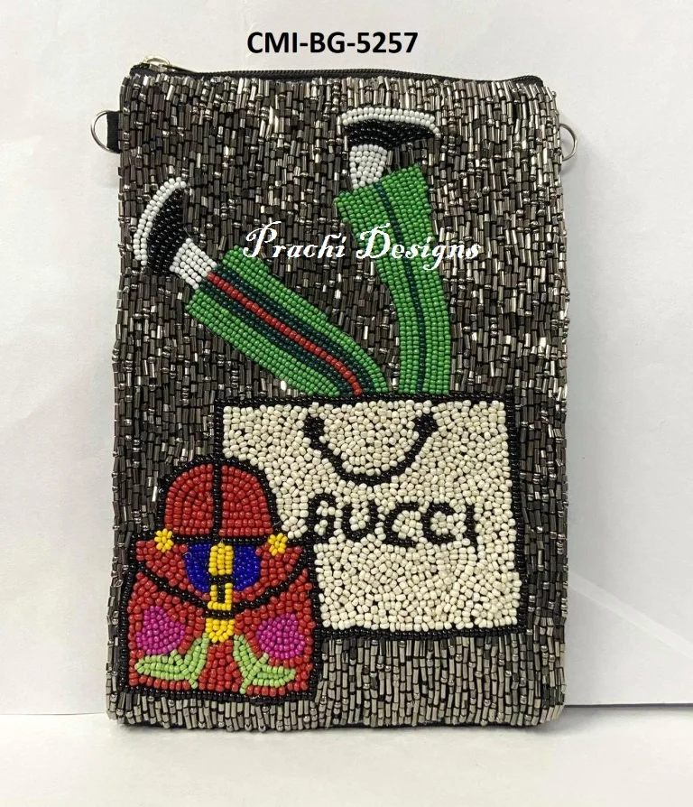 Fleur De Lis Saints Football Sports Team Seed Beaded Cell Phone Purse Bag Pouch