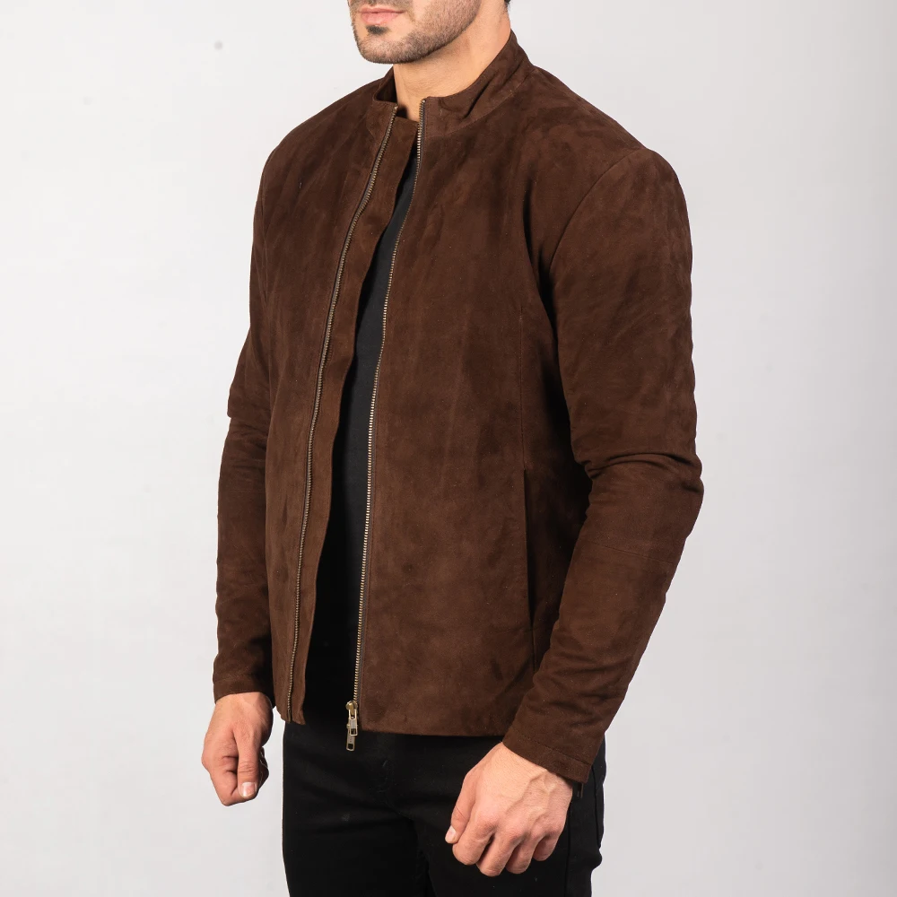 
High Quality Goat skin Leather Jacket in Brown Colour Charcoal Mocha Suede Biker Jacket new arrival custom leather jacket 