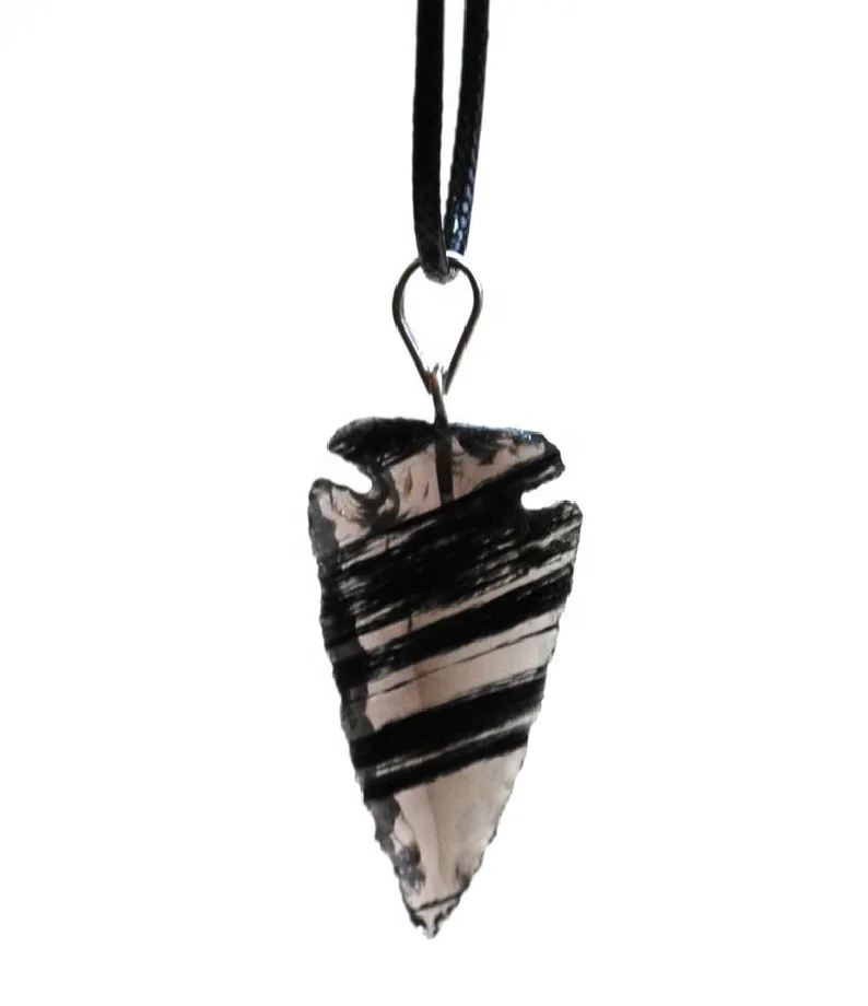 Natural Genuine Raw Black Obsidian Arrowhead Pendant for Home Decoration & Office Prosperity and Wealth Creation