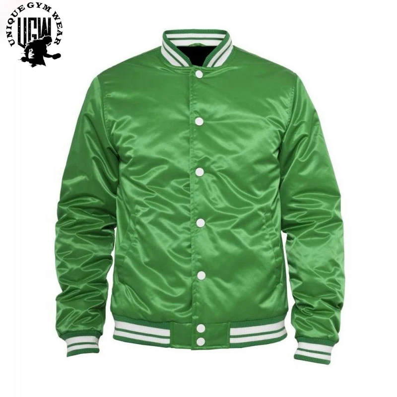 Custom Luxury Brand Varsity Silk Bomber Jackets Men Raglan Zip Up Baseball Satin Jacket