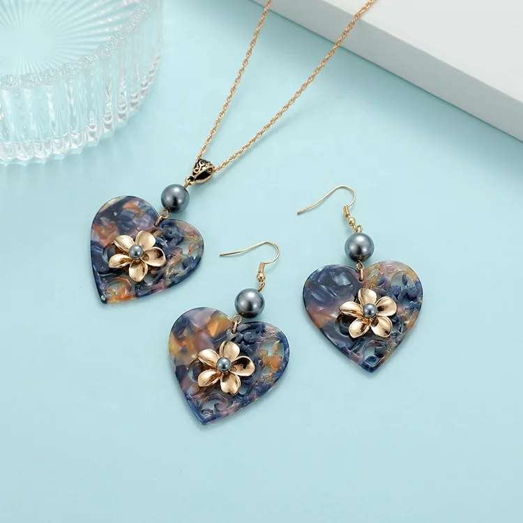 Женские минималистичные украшения, модная цепочка в форме сердца, гавайская акриловая подвеска, серьги