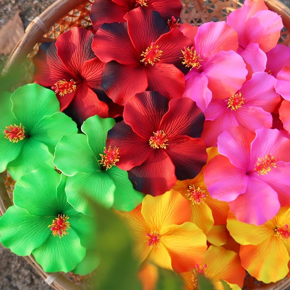 Best seller good quality Handcraft Handmade artificial hibiscus foam flower with special tattoo and color pattern