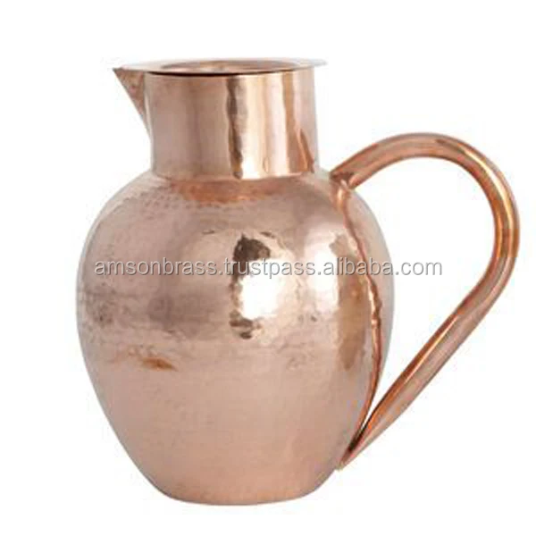 Handmade Simple Design Pure Copper Water Jug With Finest Quality Large Size Solid Copper Water Jug From India