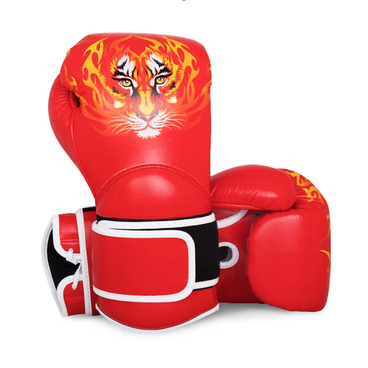 Customizable Red Boxing Gloves with Tiger Print PU Leather Sparring Training Wear Made for Adults