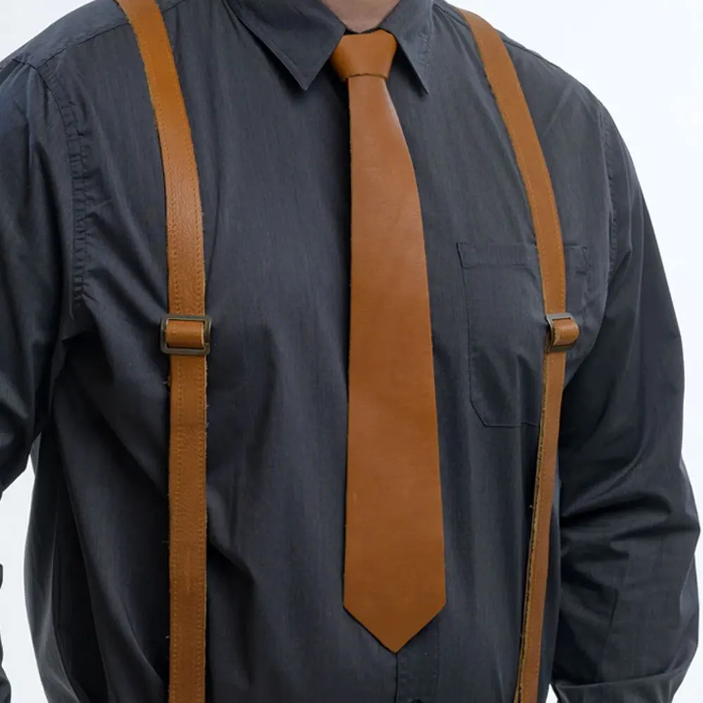 Мужской тонкий галстук ручной работы из искусственной кожи Черный узкий