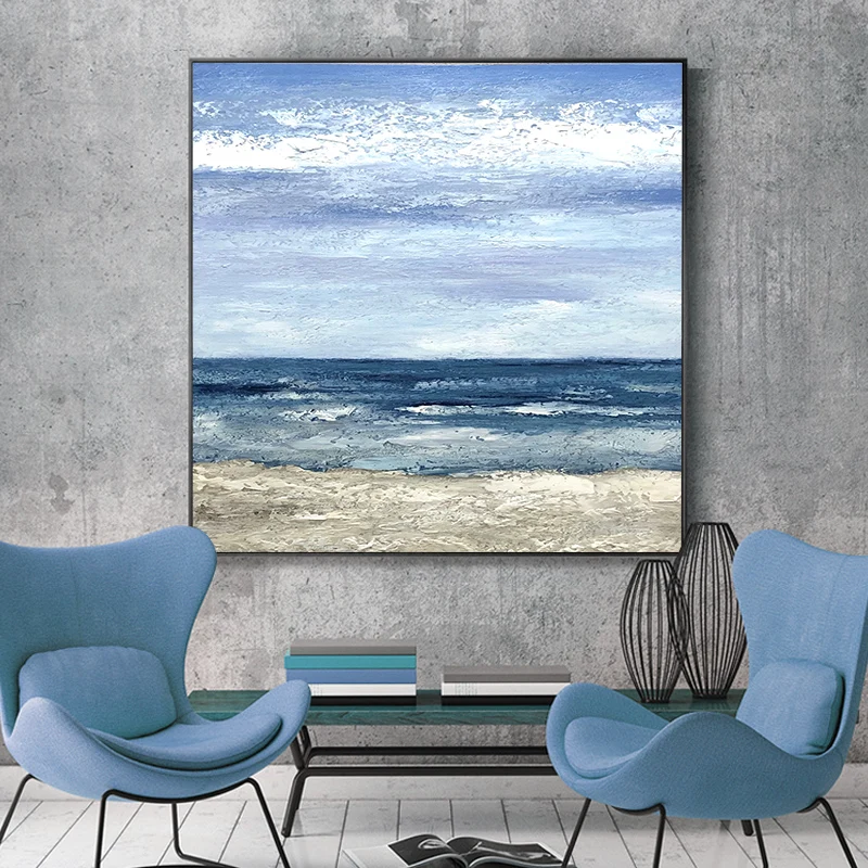 Современная живопись, пляжный морской пейзаж, гостиница, искусство на стену, большая ручная роспись для гостиной и спальни, 20x3 0 дюймов/50x75 см