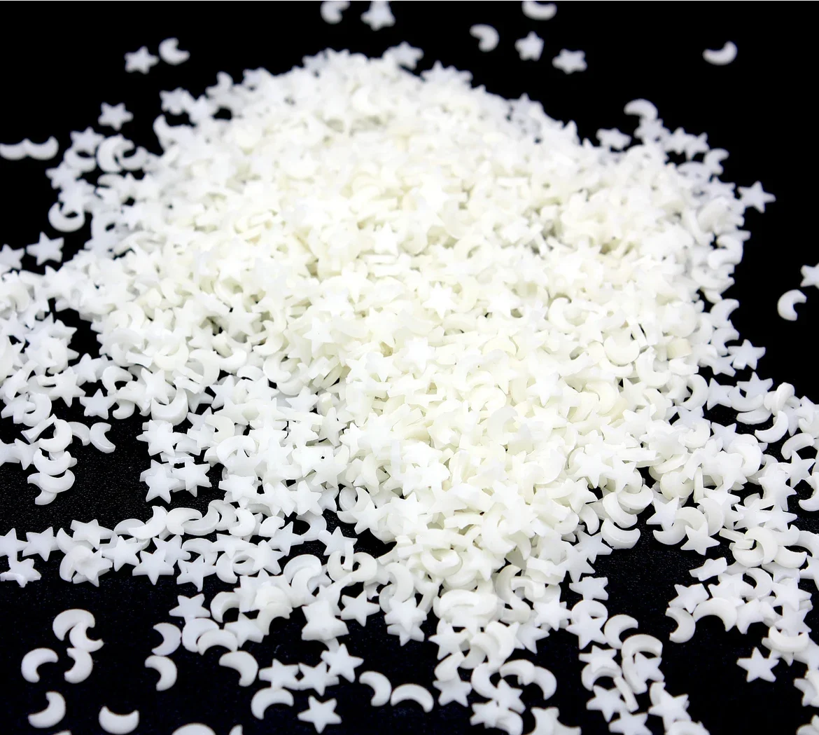 Wholesale 5mm 1000g glow in the dark    polymer clay  slice  sprinkles moon star heart  design for nail decoration