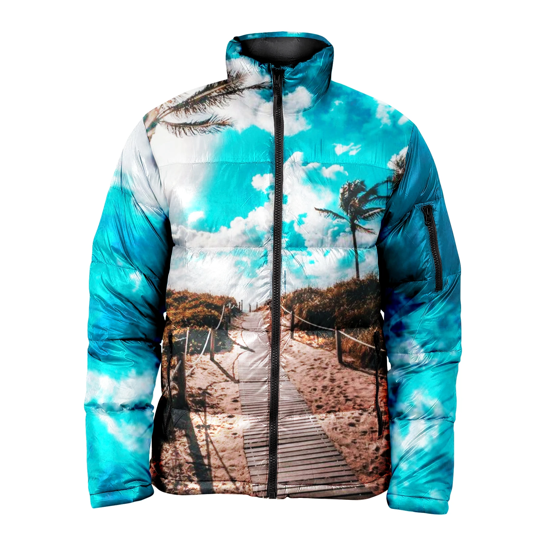 New Fashion Winter OEM Design Plus Size Mens Jackets Stand Collar Front Patch Pockets Relaxed Puffer Jacket