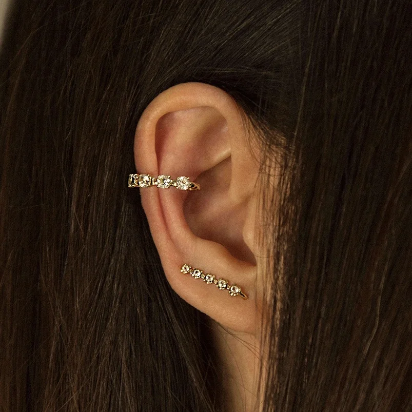 Gemnel minimalist 925 silver women jewelry 18k gold cubic zirconia climber earrings bolo