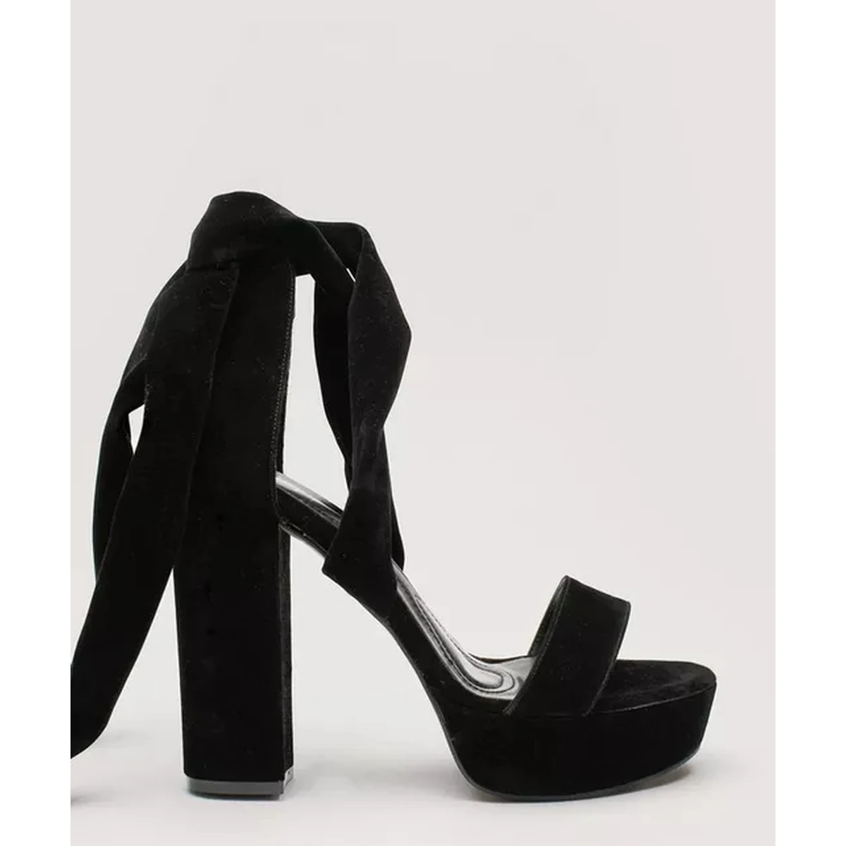 Black Platform chunky high heel shoe women lace up design sandals open toe cross strap suede ladies ankle strap heels shoes