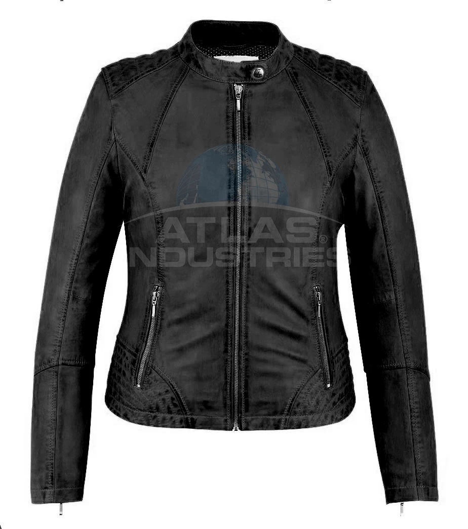 Черная красивая куртка из натуральной кожи для женщин-OEM-высококачественная куртка из овечьей кожи с молниями Ykk и аксессуарами