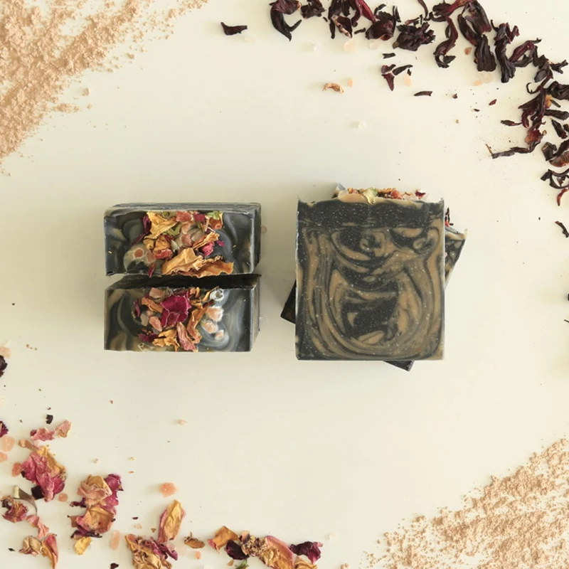 All Natural Organic Handmade Active Charcoal Carbon Hibiscus Soap Bar Vegan Eco Friendly Private Label