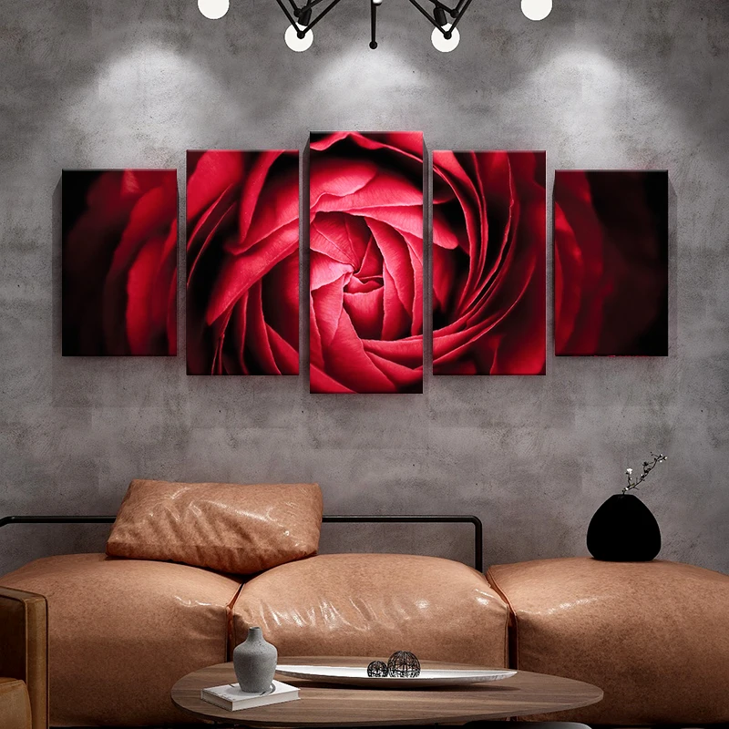 5 шт. домашний декор, настенный холст, современное искусство, 5 панелей, красная роза, цветок, рисование дизайнов