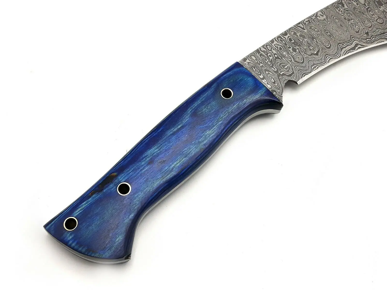 
DAMASCUS STEEL TWISTED PATTERN HUNTING BOWIE KNIFE WITH PAKKA WOOD HANDLE AND LEATHER SHEATH 