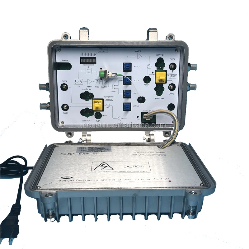 Наружный оптический приемник Catv с 4 выходами с Agc SC/APC FC/APC AC220V AC60V -18 ~ + 2dbm 100 ~ 115dbuv 1310/1550nm HENSURE по лучшей цене