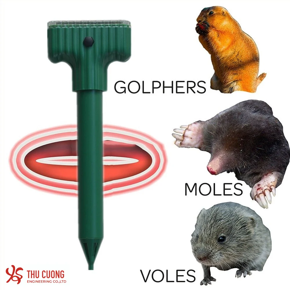 Solar Powered Mole Gopher Rodent Repellent customized logo Non-toxic Humane Rechargeable Battery Outdoor Sonic Pest Control