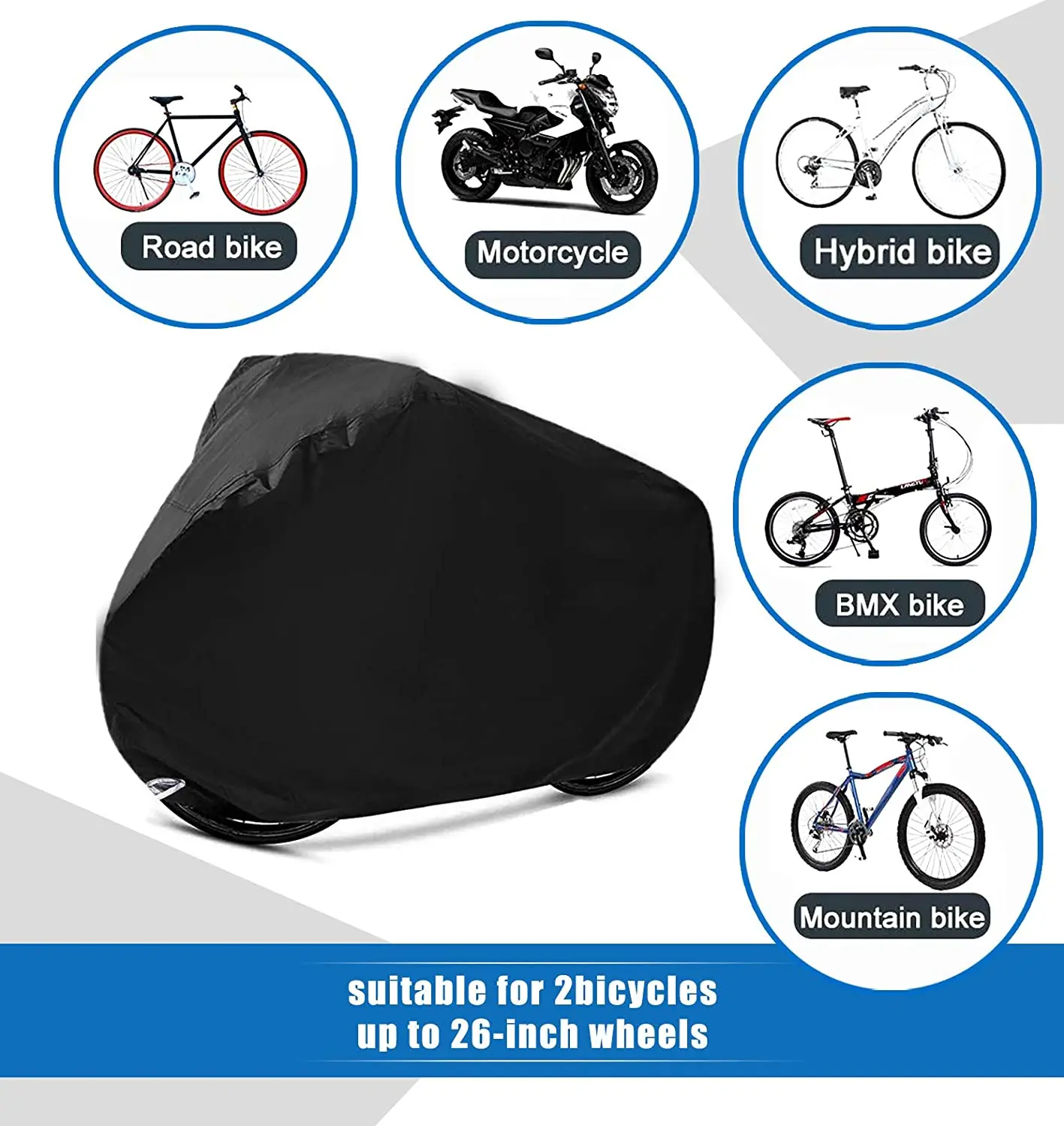 Bicycle Cover with Lock Hole for Mountain Road Bike Outdoor Storage, Waterproof, Anti-UV, Heavy Duty Ripstop Material 420D