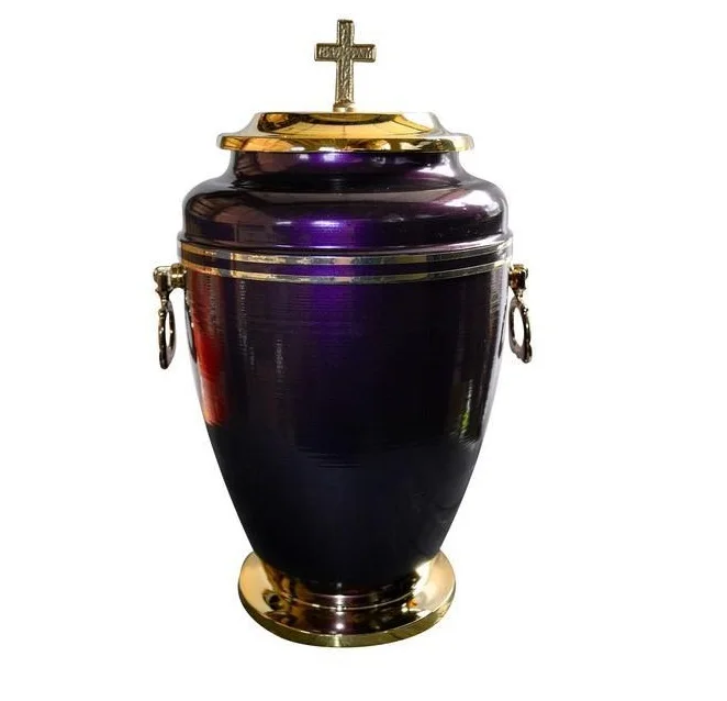 stylish Iron Black Funeral Cremation Urn With Golden Cross