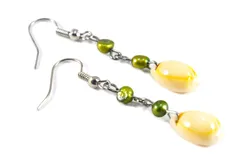 Earring with Freshwater Pearls and Cowry Shells on Silver Color Ear Hook