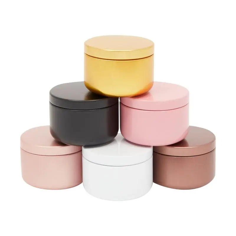 Customized 6oz 8oz 12oz matte round purple white metal candle aluminium jar seamless black tin candles soy wax containers