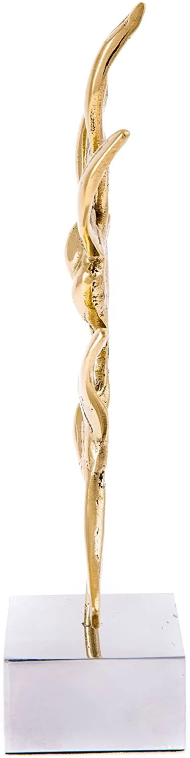 Скульптура ручной работы из твердой латуни и металла в форме листа с металлическим основанием для гостиной спальни полки витрины стола домашний декор