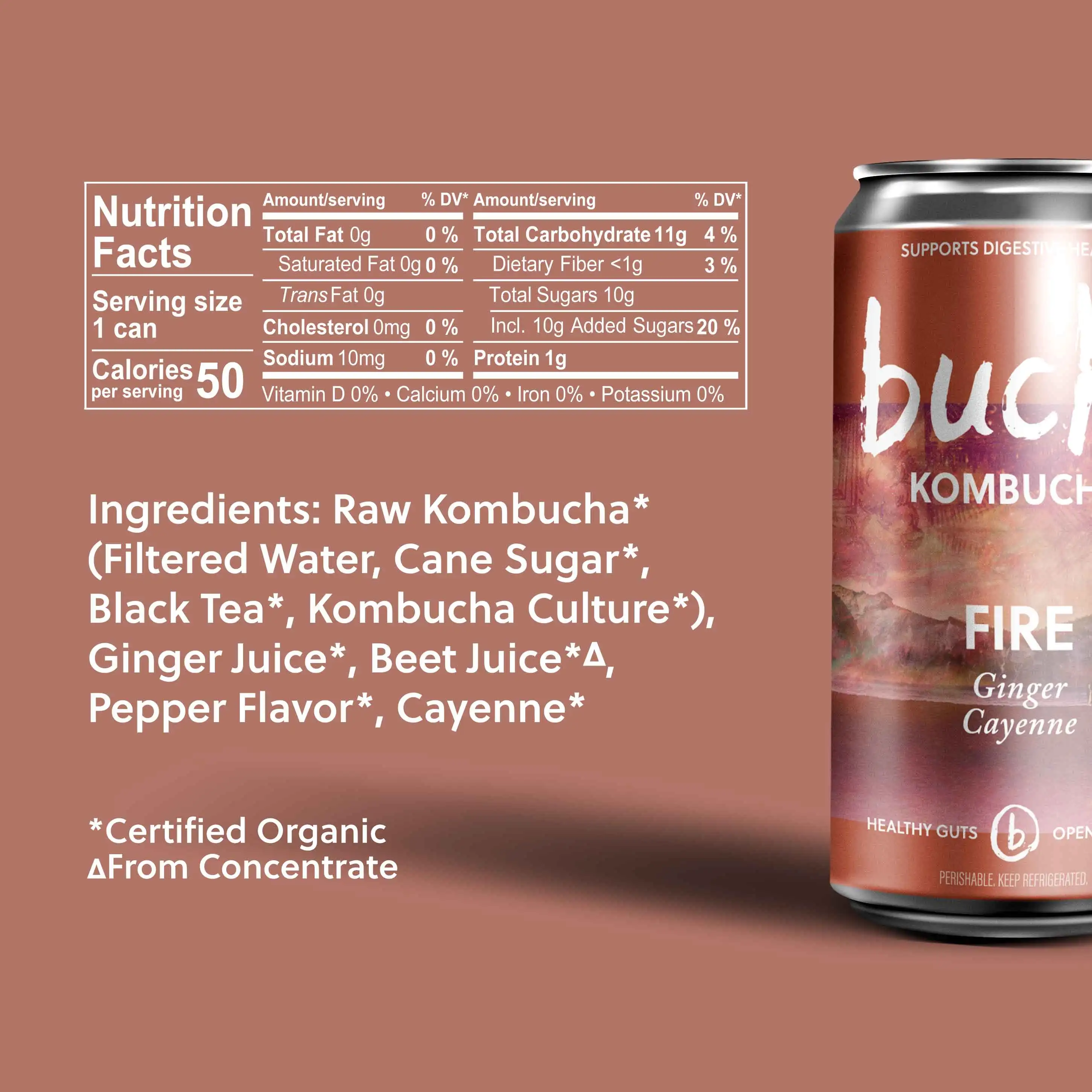 Buchi Kombucha 12/8oz Fire Ginger Cayenne Organic Kombucha Can Premium Quality