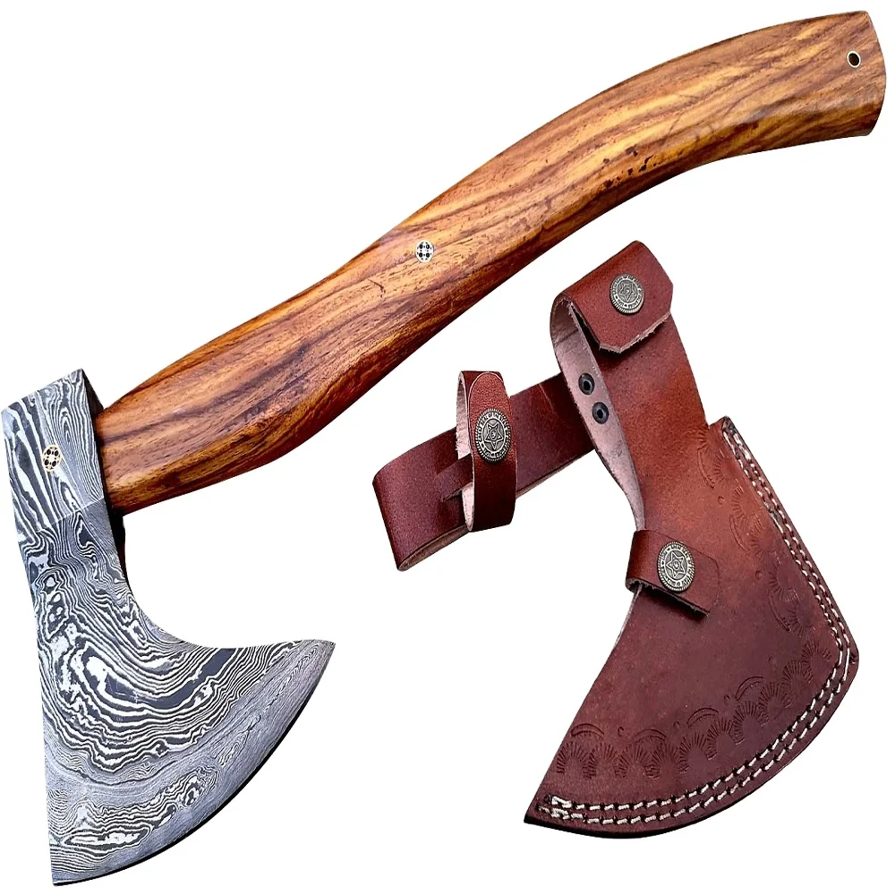 Нож из дамасской стали витой узор Охота топор с розовым WOO ручка с алмазной мозаики аудио кабель (приобретается отдельно U-AXE-011)