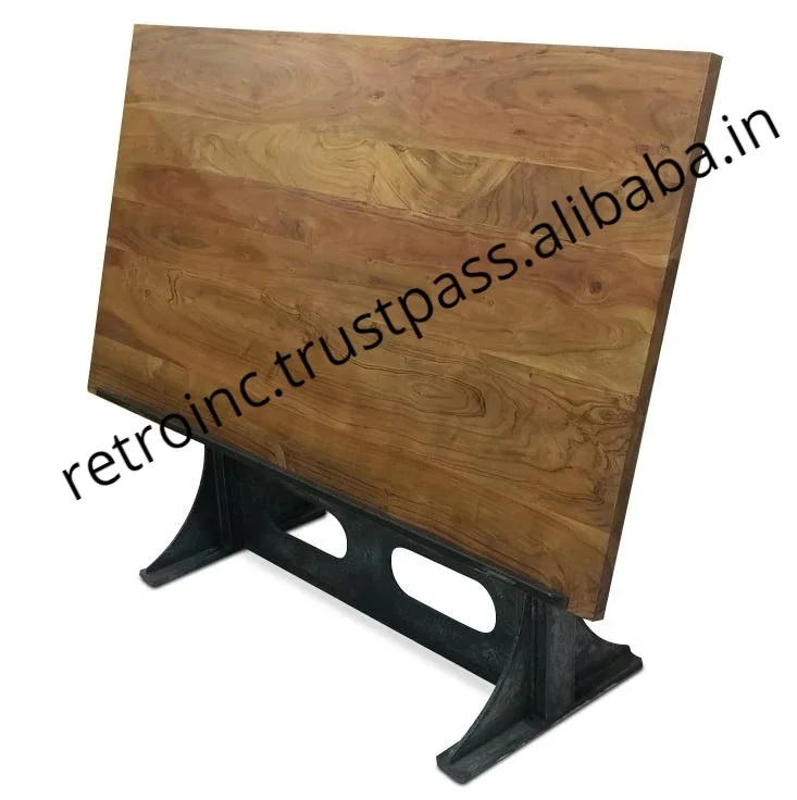 
Industrial Adjustable Crank Drafting Desk - Tilting Top - Cast Iron Base 