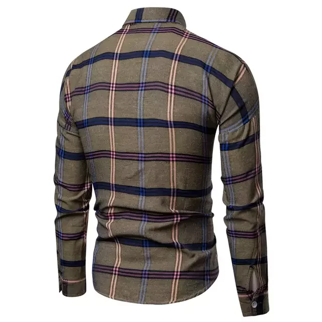 Fashion Design Lined Twill Plaid Flannel Shirt Men Zipper Turn Collar Shirt